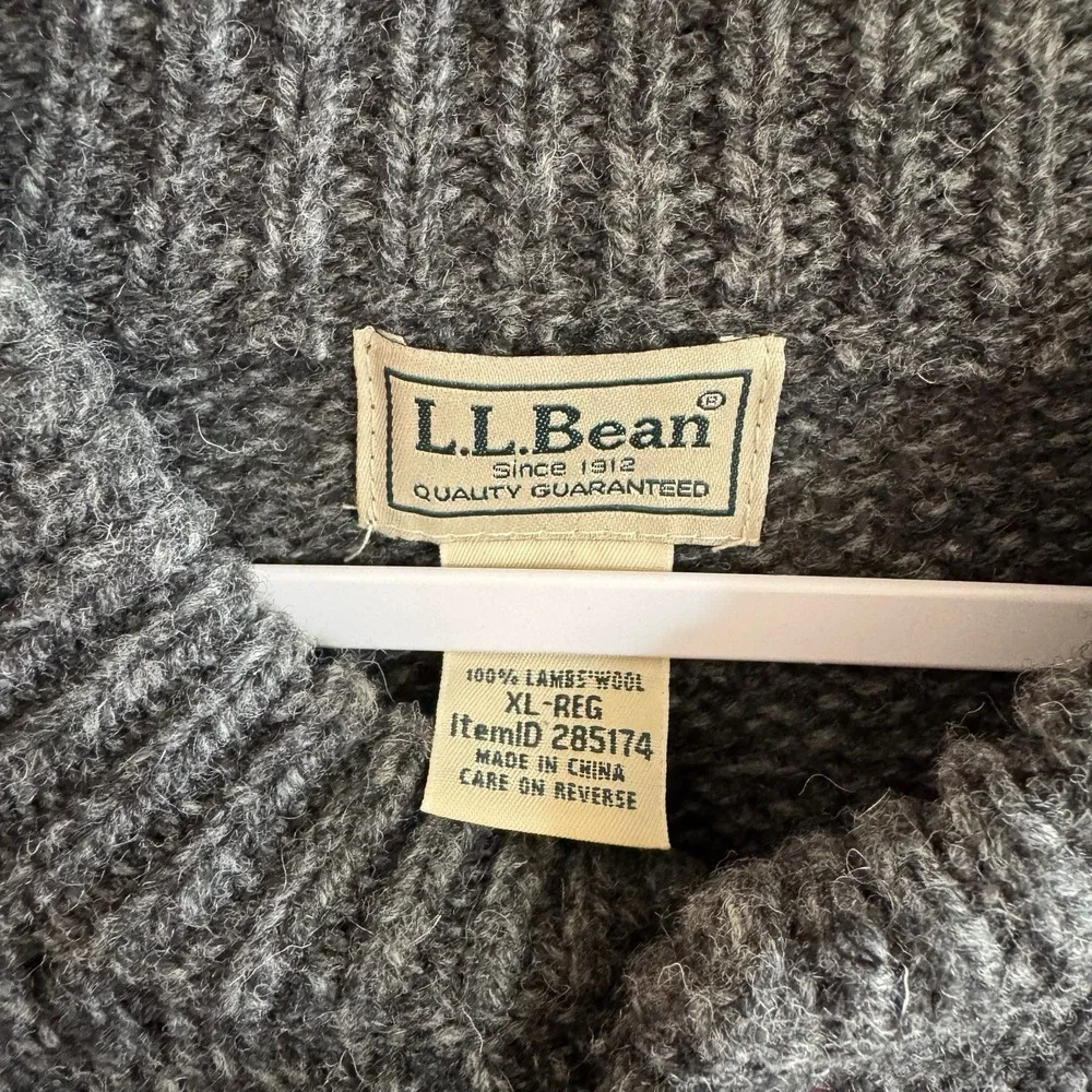 L.L. Bean Vintage Mens Lambswool Henley‎ Sweater XL Gray Thick Fisherman